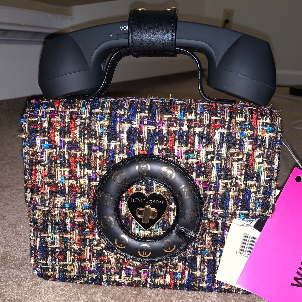 Betsey Johnson tweed wireless phone handbag